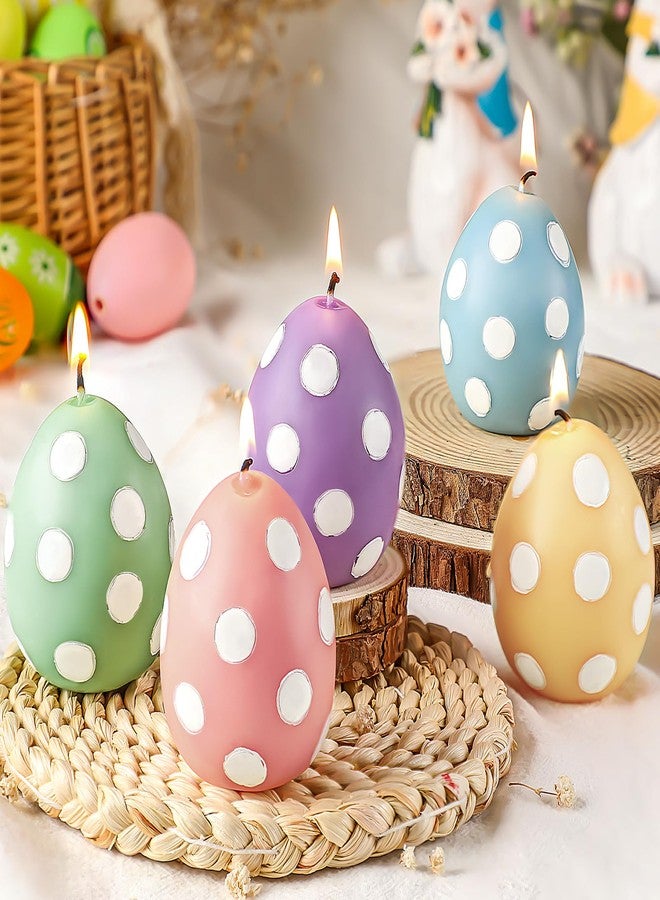 Conelist 5 Pcs Easter Eggs Candle Colorful Burning Spring Egg Shaped Votive Candle Gift Unscented for Easter Party Decorations Table Home Gift Spring Celebration(Polka Dot) - Image 1