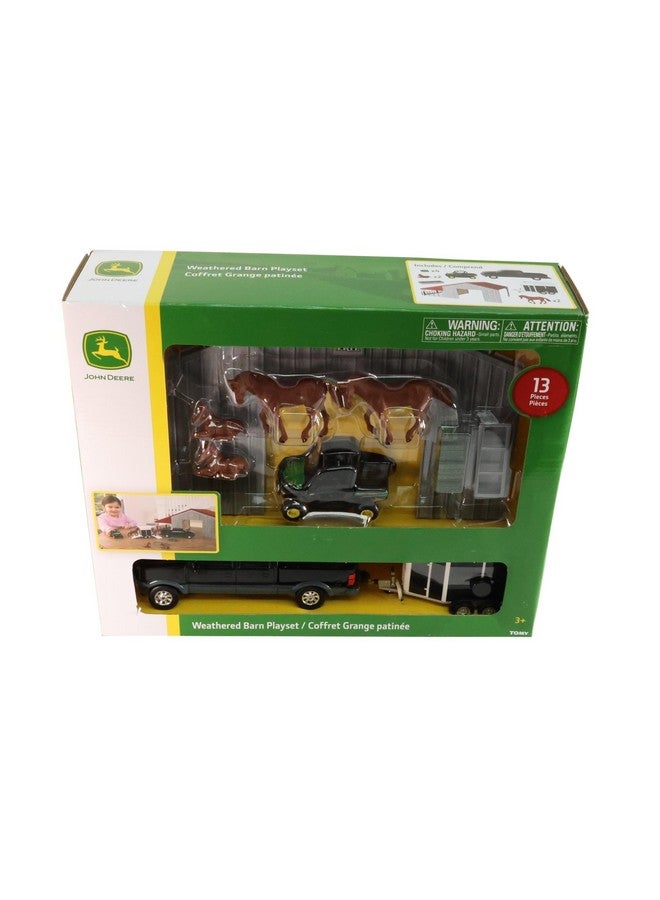 John Deere مجموعة ألعاب مزرعة جون دير مع حظيرة قديمة - مقياس 1:32 - تشمل الحظيرة، شاحنة بيك أب، مقطورة خيول، ألعاب خيول، والمزيد - ألعاب مزرعة جون دير - 13 قطعة - للأعمار من 3 سنوات وما فوق - Image 3