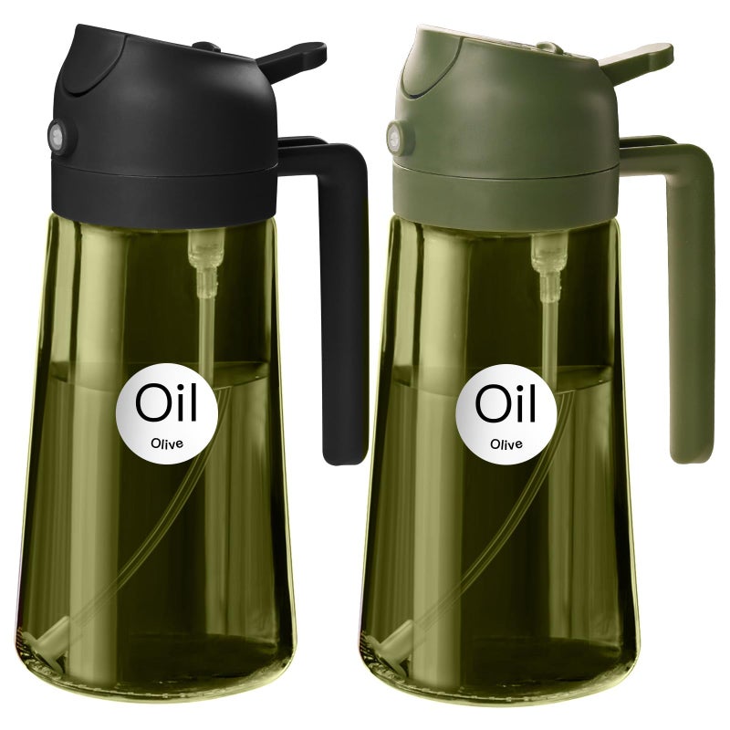 ‎YARRAMATE YARRAMATE 2Pcs 16oz/470ml Dark Green Oil Sprayer for Cooking with Stickers, Food-grade Premium 2 in 1 Olive Oil Dispenser Bottle for Kitchen Gadgets, Air Fryer, Salad, Frying, BBQ (Black&OliveGreen) - Image 1