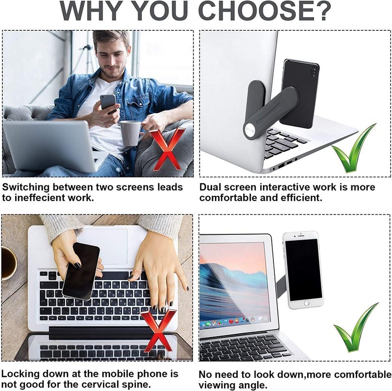 FUNI 3 Pieces Magnetic Laptop Phone Holder Adjustable Side Mount Clip for Laptop Expansion Stand for Smartphone, Office and Home Enjoying Dual Screen at The Same Time (White, Black, Dark Grey) - Image 3