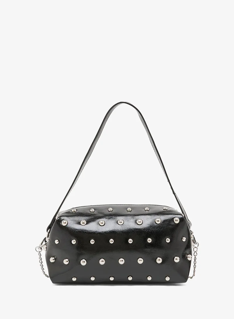 Ginger metal embellished shoulder bag with metal chain detail