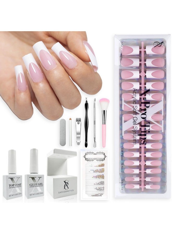 SXC Cosmetics French Tip Press On Nails Pink Series, Medium Square X-Pro Tips Starter Kit - Image 1