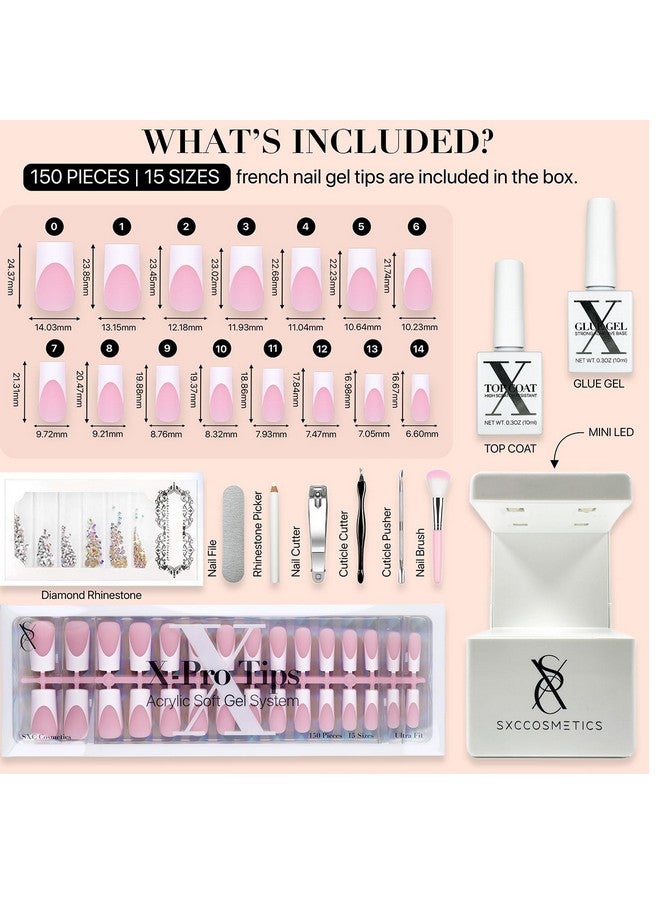 SXC Cosmetics French Tip Press On Nails Pink Series, Medium Square X-Pro Tips Starter Kit - Image 3