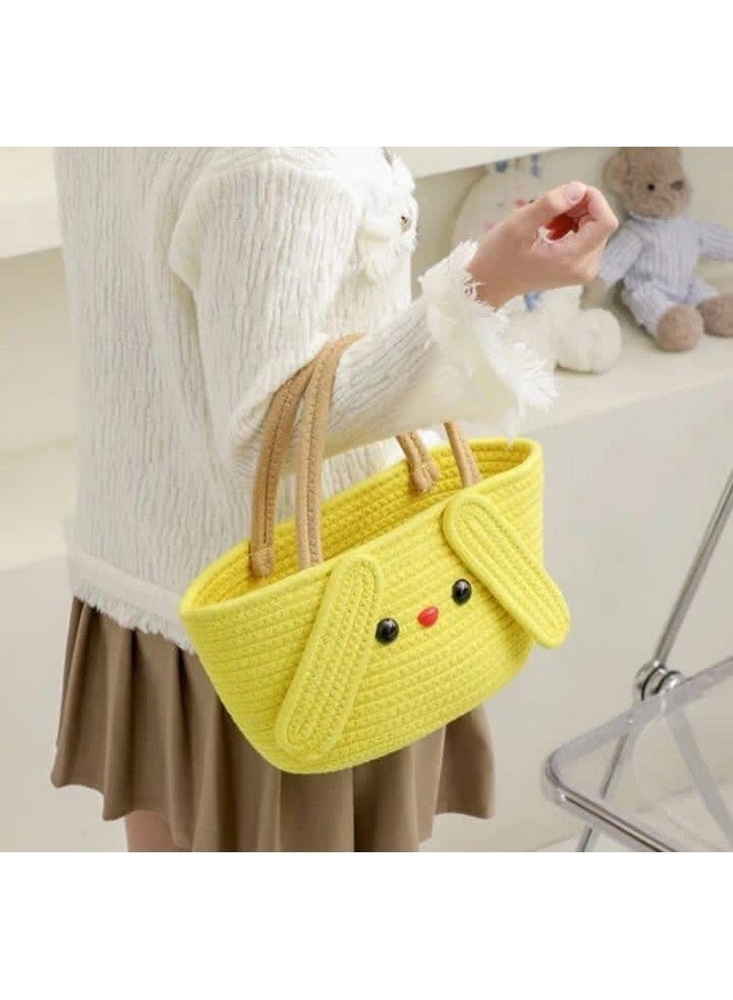 DOLCE CASA Jute Cotton Cute Bucket Bag Casual Woven Beach Women Handbag for Vacation - Yellow - Image 3