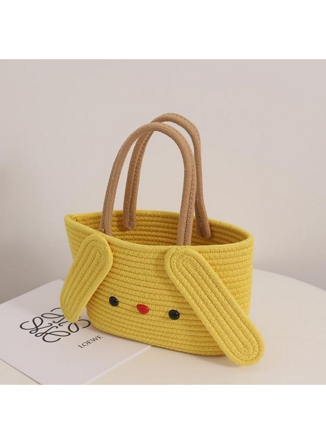 DOLCE CASA Jute Cotton Cute Bucket Bag Casual Woven Beach Women Handbag for Vacation - Yellow - Image 5