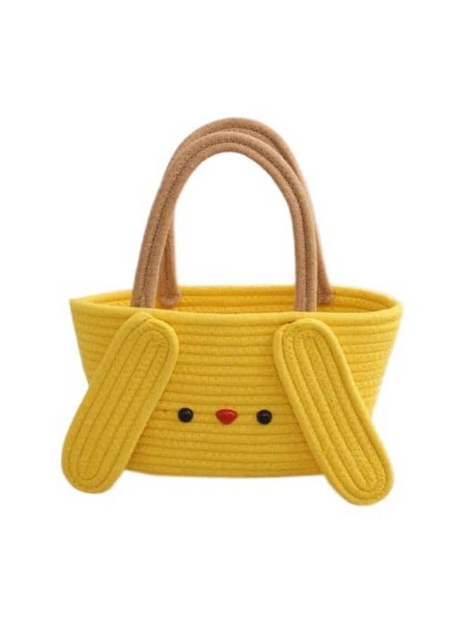 DOLCE CASA Jute Cotton Cute Bucket Bag Casual Woven Beach Women Handbag for Vacation - Yellow - Image 1