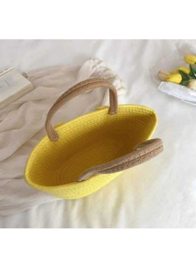 DOLCE CASA Jute Cotton Cute Bucket Bag Casual Woven Beach Women Handbag for Vacation - Yellow - Image 4