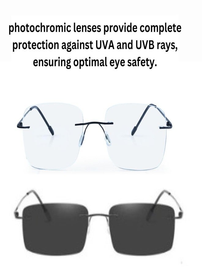 ريديكس نظارات ريدكس فوتوكرومية بدون إطار، بدون قوة، زجاج كمبيوتر مضاد للوهج يحجب الأشعة الضارة، إطار مستطيل للنظارات (أسود) - Image 2