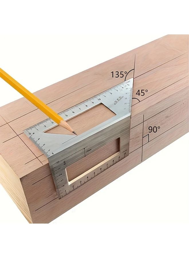 Professional Aluminum Alloy Angle Ruler 45 90 Degree Silvery Precision Square Gauge for Woodworking DIY Projects - Image 2