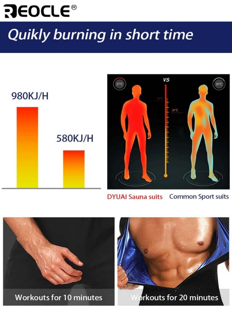 REOCLE Men's Full Body Workout Sauna Suit Quick Dry Gym and Swim Trunks All Season Muscle Trainer Shirt for Bodybuilding Gym Sauna and Outdoor Activities - Image 5