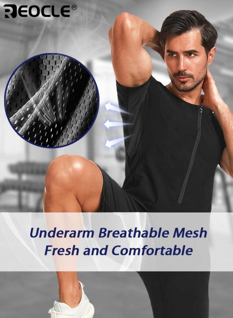 REOCLE Men's Full Body Workout Sauna Suit Quick Dry Gym and Swim Trunks All Season Muscle Trainer Shirt for Bodybuilding Gym Sauna and Outdoor Activities - Image 3