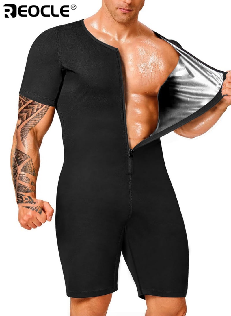 REOCLE Men's Full Body Workout Sauna Suit Quick Dry Gym and Swim Trunks All Season Muscle Trainer Shirt for Bodybuilding Gym Sauna and Outdoor Activities - Image 1