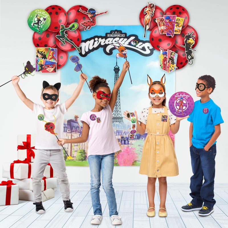 Miraculous 50pc Miraculous Ladybug All-in-One Birthday Party Supplies Set | Zag Heroez Celebration Kit with Backdrop, Props & Tableware - Image 3