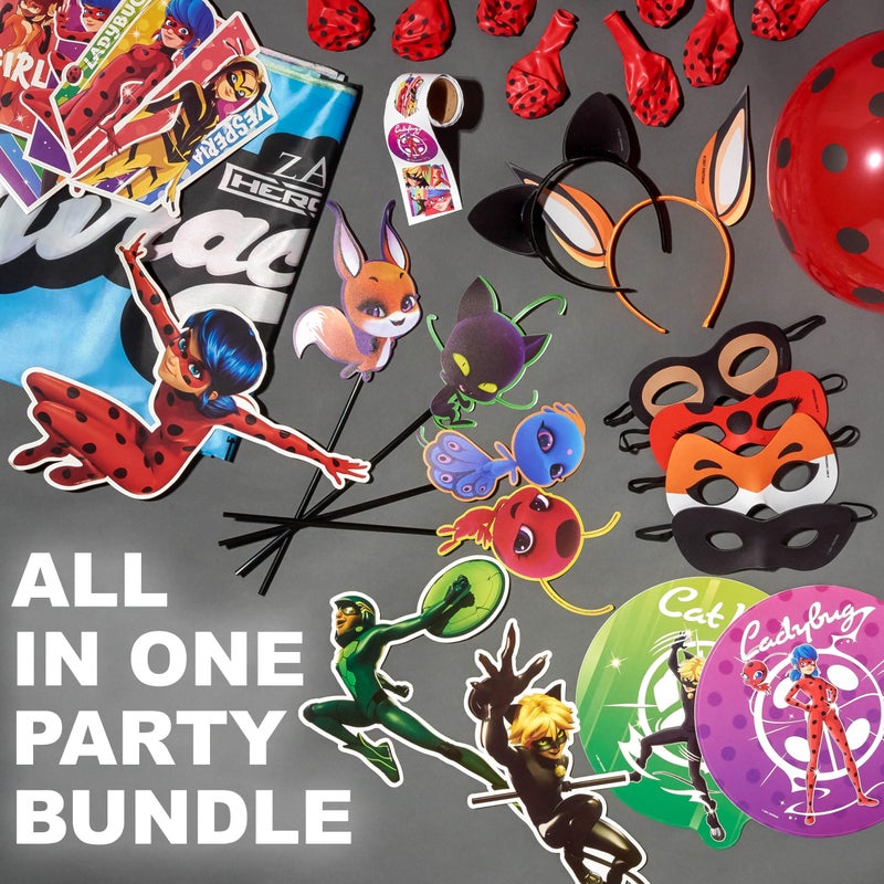 Miraculous 50pc Miraculous Ladybug All-in-One Birthday Party Supplies Set | Zag Heroez Celebration Kit with Backdrop, Props & Tableware - Image 4