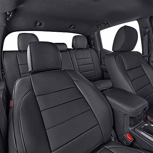 EKR Custom Fit Tacoma Front Car Seat Covers for Select Toyota Tacoma 2016 2017 2018 2019 2020 2021 2022 2023 Double Cab/Access Cab - Front Row Only, Leather (Black) - Image 5