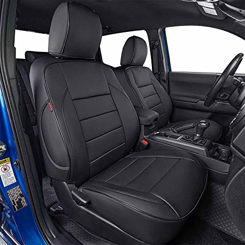 EKR Custom Fit Tacoma Front Car Seat Covers for Select Toyota Tacoma 2016 2017 2018 2019 2020 2021 2022 2023 Double Cab/Access Cab - Front Row Only, Leather (Black) - Image 1