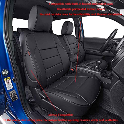 EKR Custom Fit Tacoma Front Car Seat Covers for Select Toyota Tacoma 2016 2017 2018 2019 2020 2021 2022 2023 Double Cab/Access Cab - Front Row Only, Leather (Black) - Image 2