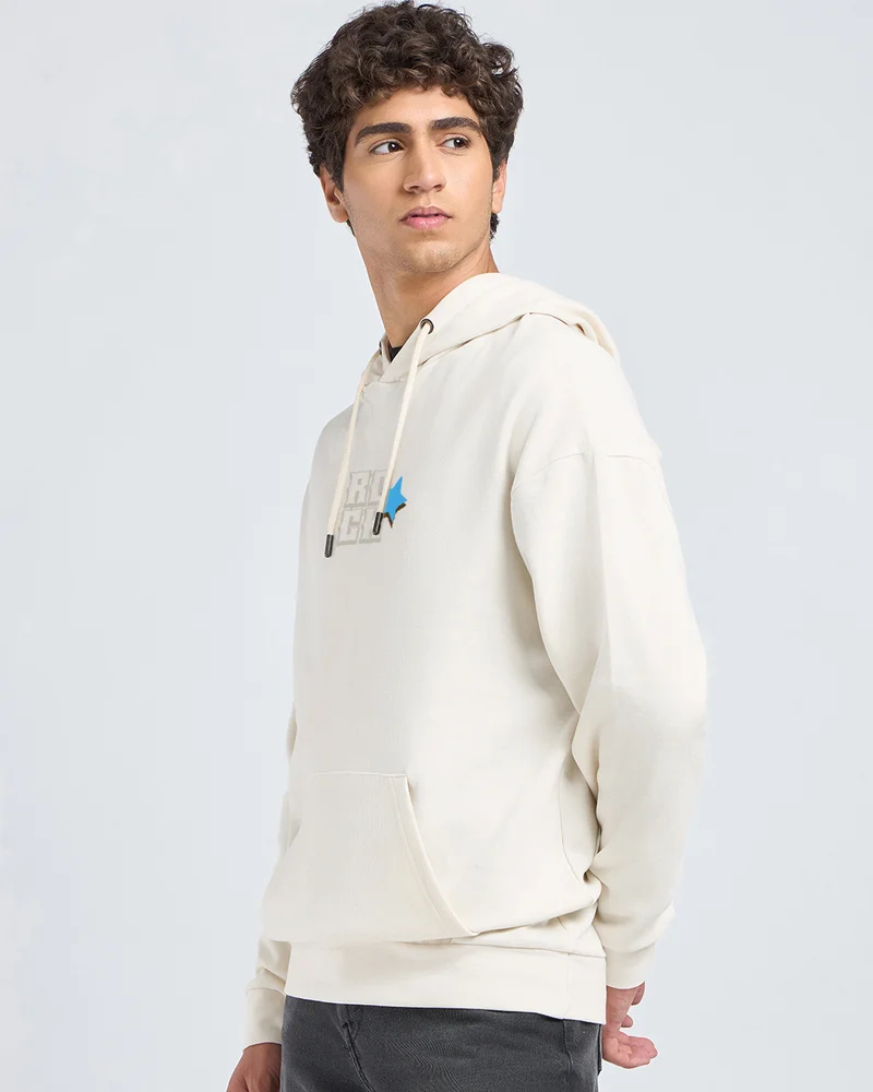 bewakoof  Men's Beige Rock Star Graphic Printed Oversized Hoodies  | Best Price UAE