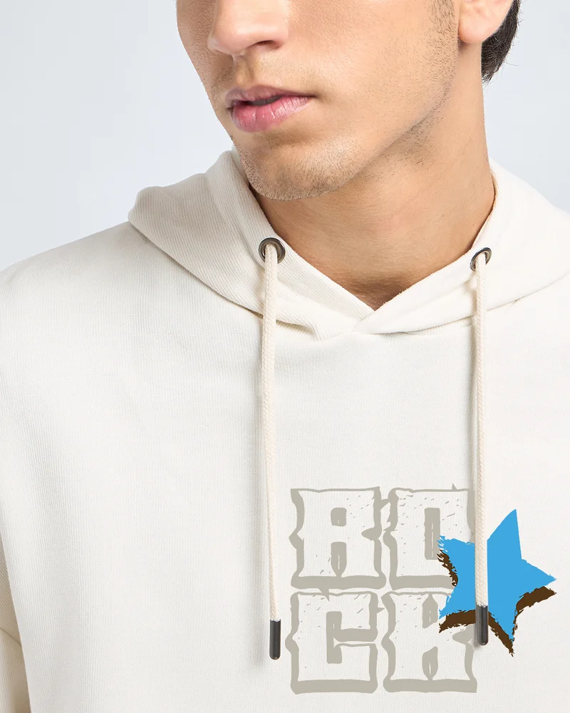 bewakoof  Men's Beige Rock Star Graphic Printed Oversized Hoodies  | Best Price UAE
