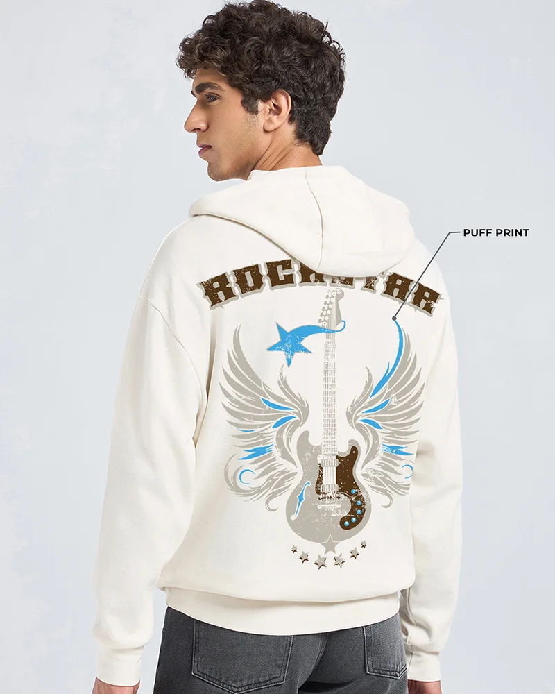 bewakoof  Men's Beige Rock Star Graphic Printed Oversized Hoodies  | Best Price UAE