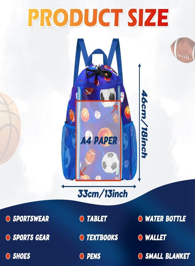WAWSAM Kids Gym Drawstring Backpack String Bag, Ball Sports Gym Bag for Kids Boys Waterproof Swimming Beach String Cinch Backpack with Two Water Bottle Pocket - Image 2