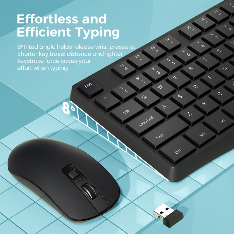 Lovaky Wireless Keyboard and Mouse Combo, Lovaky 2.4G Full-Sized Ergonomic Keyboard Mouse, 3 DPI Adjustable Cordless USB Keyboard and Mouse, Quiet Click for Computer/Laptop/Windows/Mac (1 Pack, Black) - Image 2
