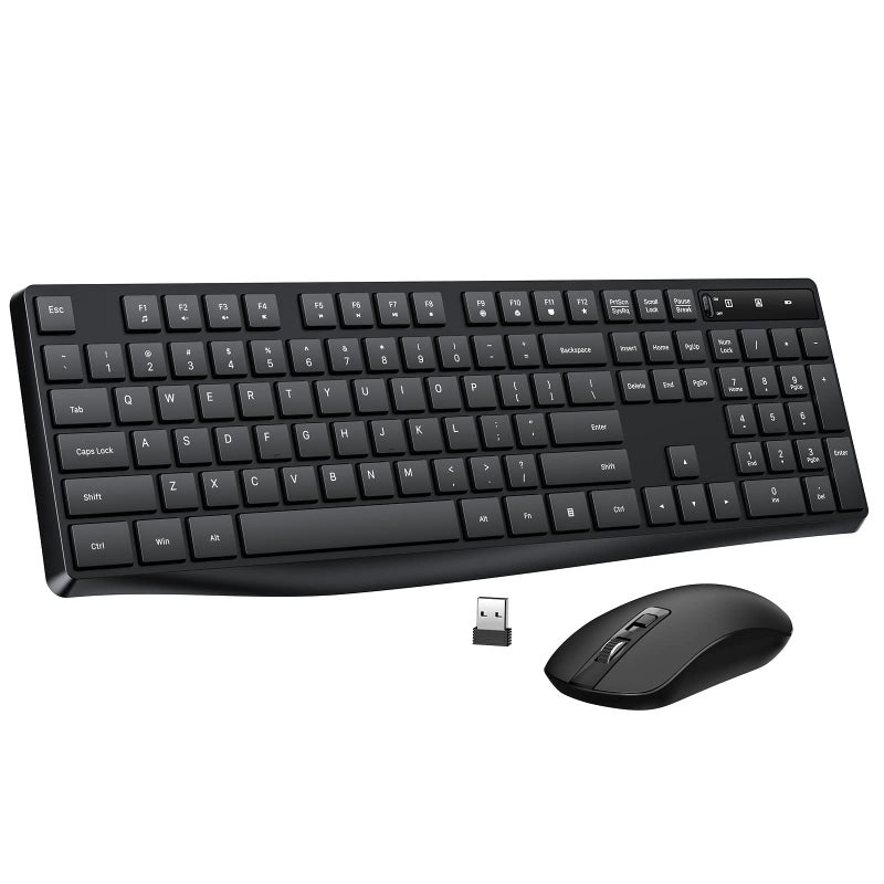 Lovaky Wireless Keyboard and Mouse Combo, Lovaky 2.4G Full-Sized Ergonomic Keyboard Mouse, 3 DPI Adjustable Cordless USB Keyboard and Mouse, Quiet Click for Computer/Laptop/Windows/Mac (1 Pack, Black) - Image 1