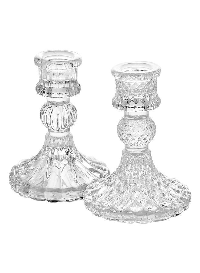 SuproBarware Clear Glass Candlestick Holders,2pcs Set Include Taper Candle Holders and Stripe Candle Holders,Two Style for Formal Events, Wedding, Festival,Church, Party & Festival Decoration (Clear-2) - Image 1
