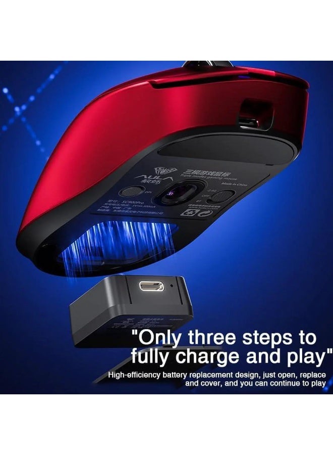 AULA ماوس الألعاب اللاسلكي SC900 ماكس ثلاثي الوضع — 62 جرام خفيف الوزن، مستشعر PAW3950 بدقة 30,000 نقطة في البوصة، 750 IPS، استبيان مزدوج 8 كيلوهرتز، 2.4 جيجاهرتز/بلوتوث 5.0/USB-C، قابل لإعادة الشحن للكمبيوتر الشخصي/ماك/لينكس - Image 2