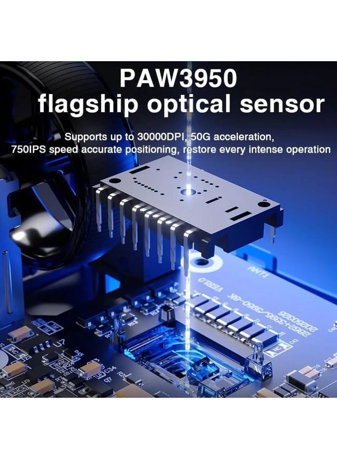 AULA ماوس الألعاب اللاسلكي SC900 ماكس ثلاثي الوضع — 62 جرام خفيف الوزن، مستشعر PAW3950 بدقة 30,000 نقطة في البوصة، 750 IPS، استبيان مزدوج 8 كيلوهرتز، 2.4 جيجاهرتز/بلوتوث 5.0/USB-C، قابل لإعادة الشحن للكمبيوتر الشخصي/ماك/لينكس - Image 3