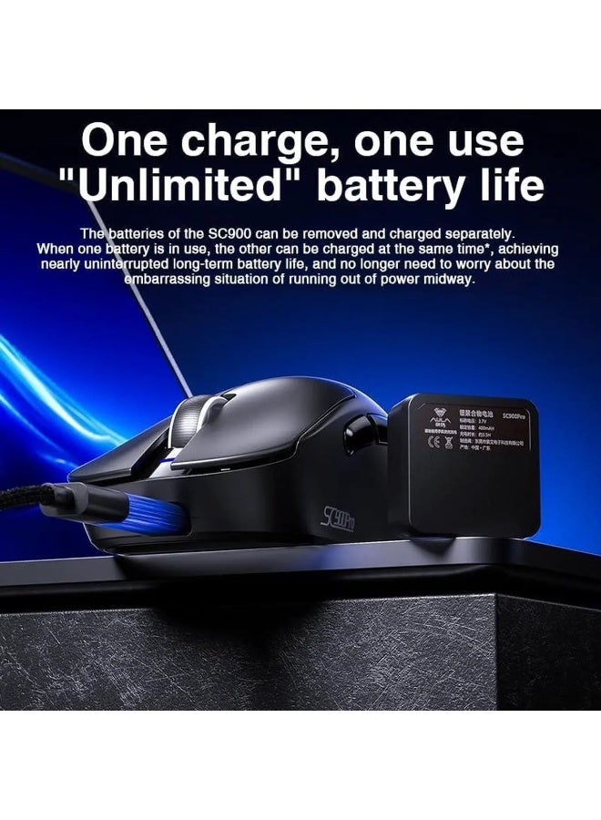 AULA ماوس الألعاب اللاسلكي SC900 ماكس ثلاثي الوضع — 62 جرام خفيف الوزن، مستشعر PAW3950 بدقة 30,000 نقطة في البوصة، 750 IPS، استبيان مزدوج 8 كيلوهرتز، 2.4 جيجاهرتز/بلوتوث 5.0/USB-C، قابل لإعادة الشحن للكمبيوتر الشخصي/ماك/لينكس - Image 5