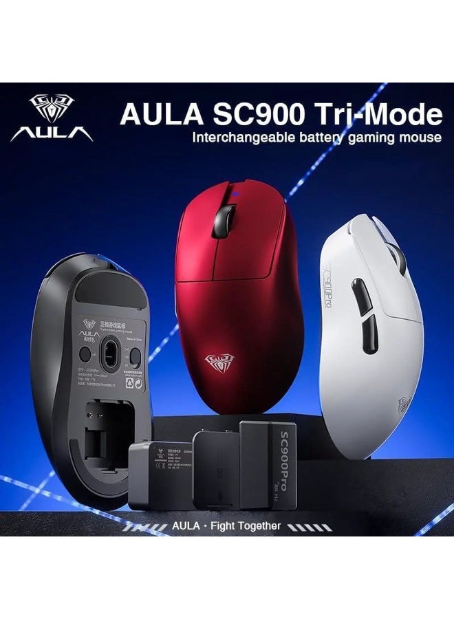 AULA ماوس الألعاب اللاسلكي SC900 ماكس ثلاثي الوضع — 62 جرام خفيف الوزن، مستشعر PAW3950 بدقة 30,000 نقطة في البوصة، 750 IPS، استبيان مزدوج 8 كيلوهرتز، 2.4 جيجاهرتز/بلوتوث 5.0/USB-C، قابل لإعادة الشحن للكمبيوتر الشخصي/ماك/لينكس - Image 4