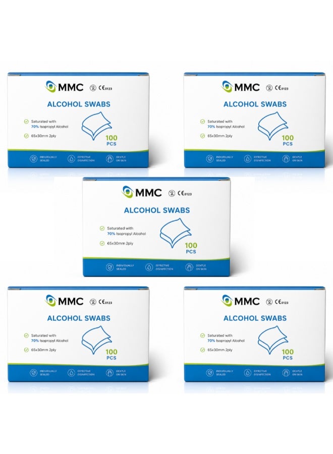 MMC Alcohol Swab 5 Pack | 70% Iso Propyl Alcohol 2-Ply - Sterile | 100 Pcs/Box - Image 1