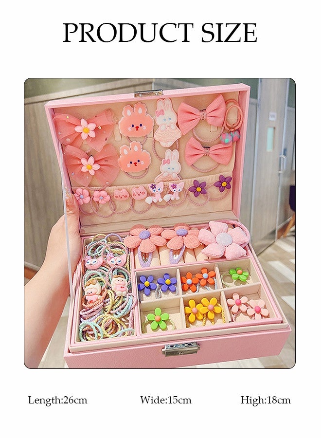 DUNISO 135 pcs Little Girls Hair Accessories Set with Gift Box Cute Hairpin Jewelry Storage Case with Cartoon Hair String, Thumb Hair Loop, Flower Hair Clip, Flower Hair String，Cute Hairpin Jewelry Organizer Birthday Gift for Girls，Cartoon Rabbit Series  - Image 5