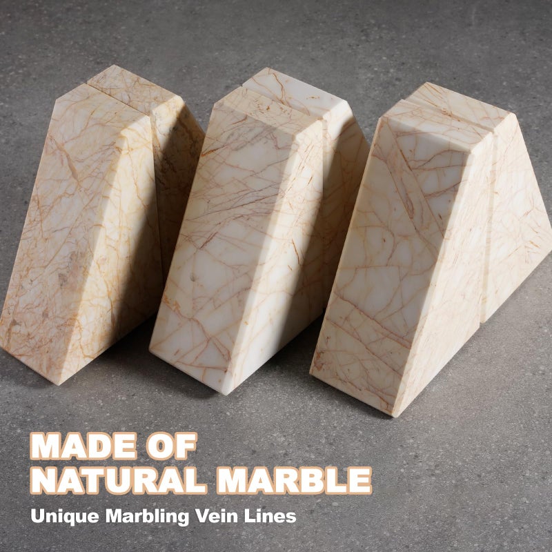 karibiber Marble Bookendsï¼ŒNatural Decorative Bookend for Shelves, Non-Skid Book End for Heavy Books, Idea Book Stoppers & Holder for Desk Bookshelf Decor, Modern Home Decor Cream Color Book Ends, Set of 2 - Image 5