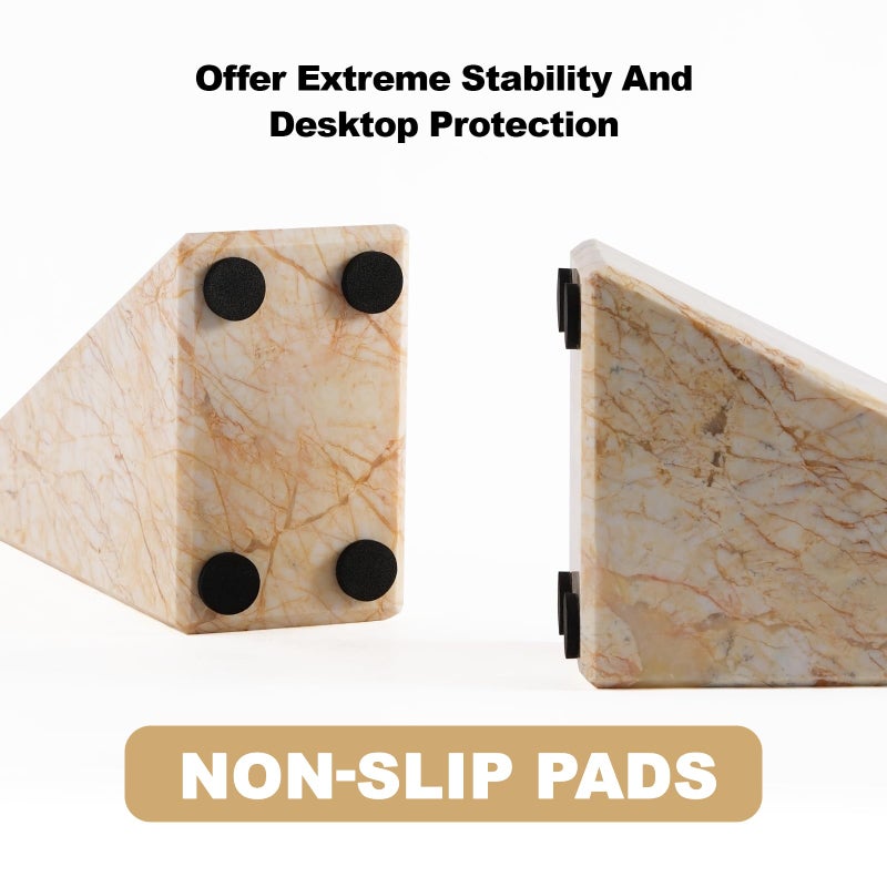 karibiber Marble Bookendsï¼ŒNatural Decorative Bookend for Shelves, Non-Skid Book End for Heavy Books, Idea Book Stoppers & Holder for Desk Bookshelf Decor, Modern Home Decor Cream Color Book Ends, Set of 2 - Image 4