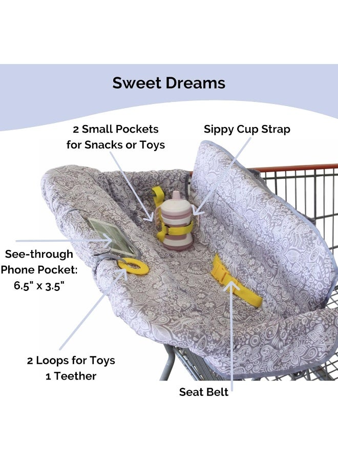 suessie Shopping Cart Cover for Baby or Toddler | 2-in-1 High Chair Cover | Compact Universal Fit | Unisex for Boy or Girl | Includes Carry Bag | Machine Washable | Fits Restaurant Highchair | Sweet Dreams - Image 3