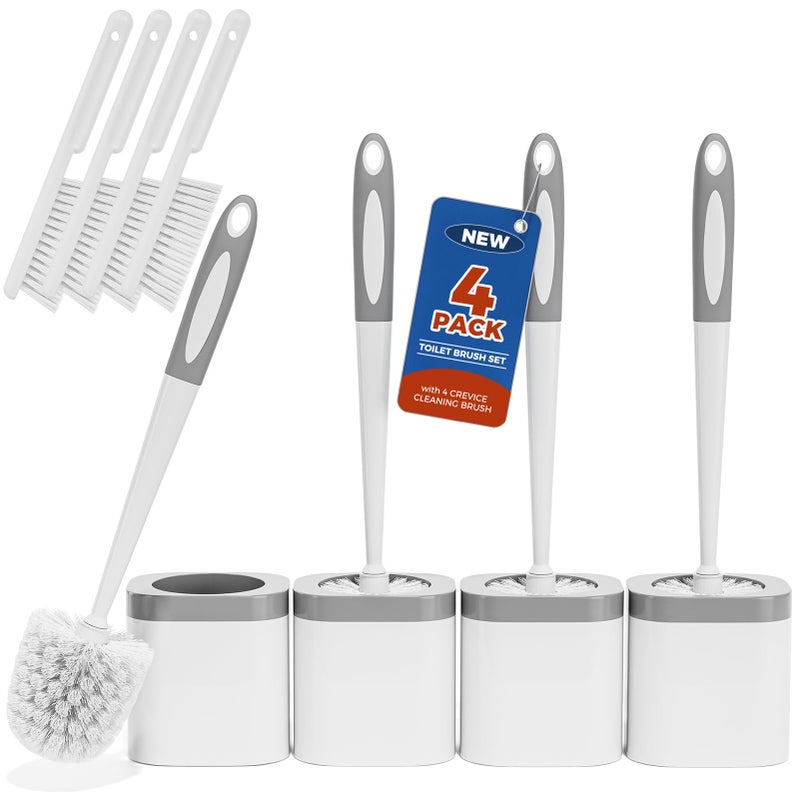 Toilet Brush 4 Pack Toilet Brush and Holder Set Bathroom Accessories Toilet Bowl Brush and Holder with 4 Crevice Brush for Bathroom Toilet Scrubber Brush White