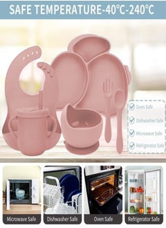 PURADAY Silicone Baby Feeding Set, 8 Pcs Baby Led Weaning Supplies with Rabbit Suction Plates, Toddler Bowls Forks and Spoons Bib Cup Pink  - Image 4