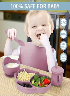 PURADAY Silicone Baby Feeding Set, 8 Pcs Baby Led Weaning Supplies with Rabbit Suction Plates, Toddler Bowls Forks and Spoons Bib Cup Pink  - Image 5