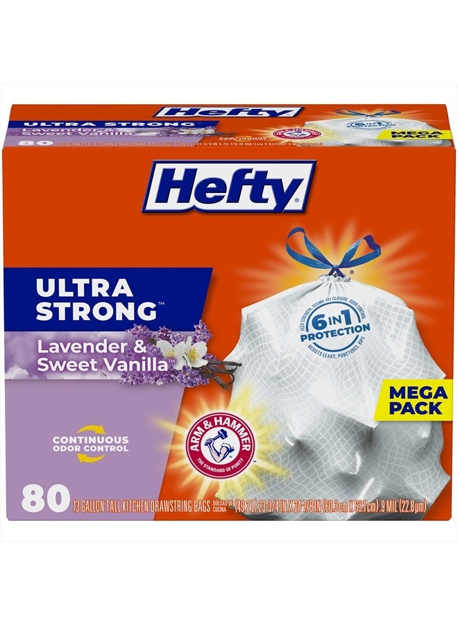Hefty أكياس قمامة مطبخ قوية للغاية، برائحة اللافندر والفانيليا الحلوة، سعة 13 جالون، 80 قطعة - Image 1