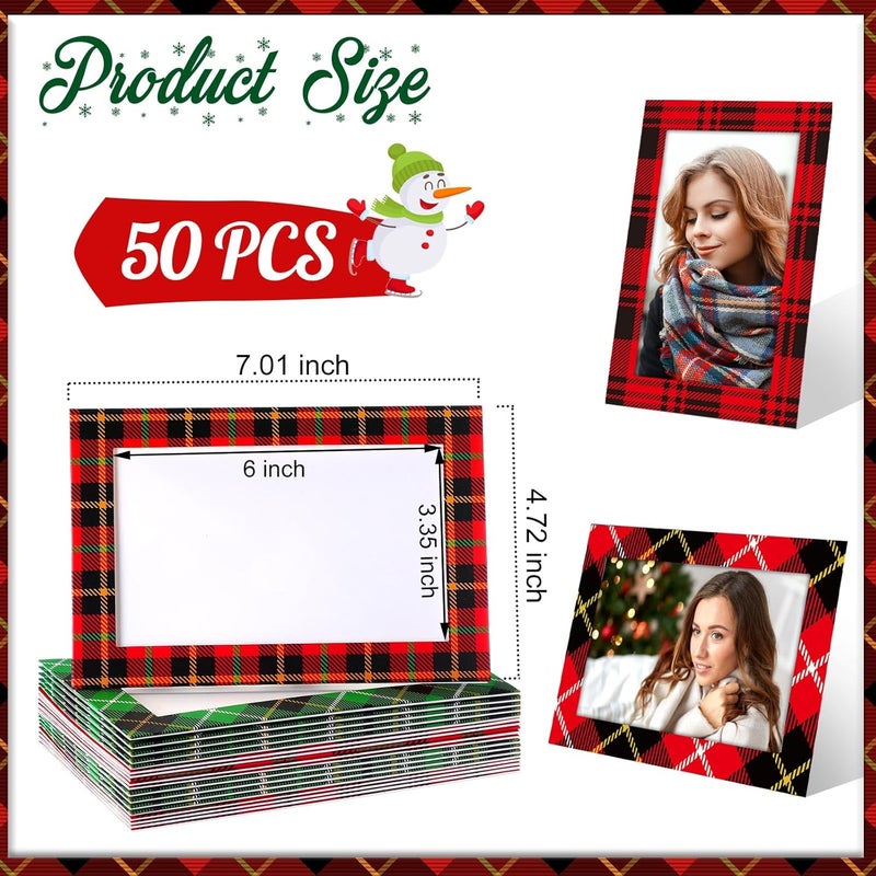 Qunclay 50 Pcs Christmas Plaid Picture Frame Ornaments 4x6 Paper Photo Frames Bulk with Stand Red Green Photo Frame Ornament Cardboard Tabletop Picture Frames for DIY Crafts Xmas Tree Hanging Decor - Image 2