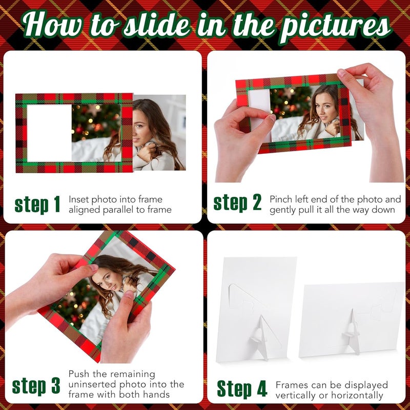 Qunclay 50 Pcs Christmas Plaid Picture Frame Ornaments 4x6 Paper Photo Frames Bulk with Stand Red Green Photo Frame Ornament Cardboard Tabletop Picture Frames for DIY Crafts Xmas Tree Hanging Decor - Image 3