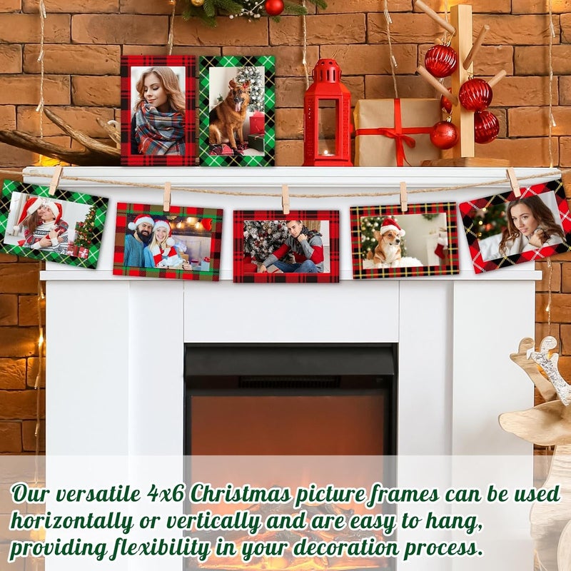 Qunclay 50 Pcs Christmas Plaid Picture Frame Ornaments 4x6 Paper Photo Frames Bulk with Stand Red Green Photo Frame Ornament Cardboard Tabletop Picture Frames for DIY Crafts Xmas Tree Hanging Decor - Image 4