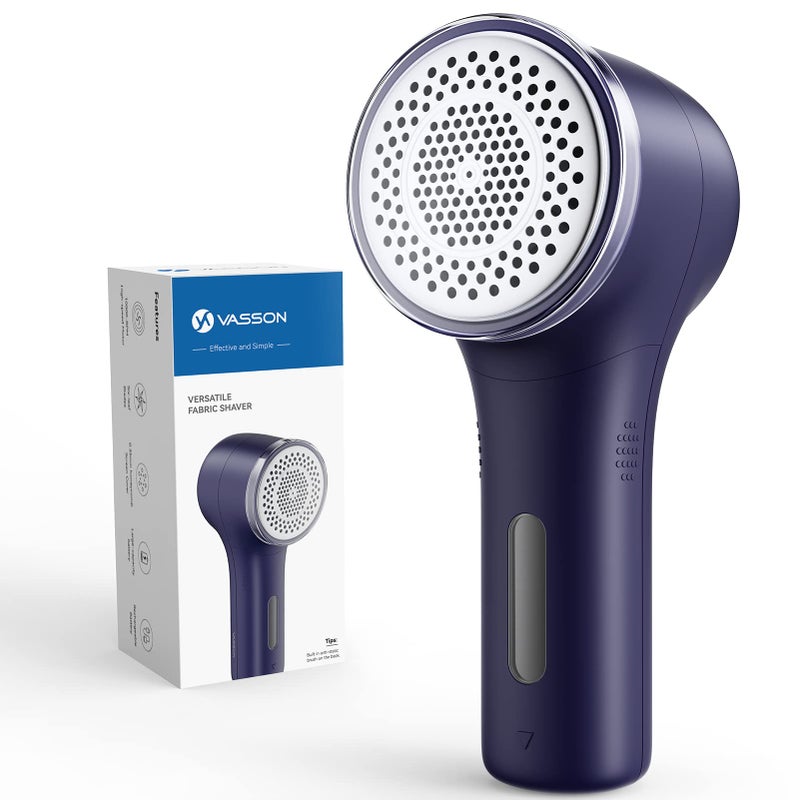 VASSON جهاز إزالة الوبر من فابريك فاسون لإزالة الوبر من الملابس والكنب والفراش كهربائي قابل لإعادة الشحن باللون الأزرق