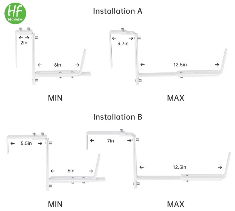 HFHOME Set of 6 Adjustable Window Planter Box Brackets, White Brackets for Window Boxes Planters, Planter Shelving with Adjustable Size The Width of The Bottom of The Planter Box (Patent Registered) - Image 2