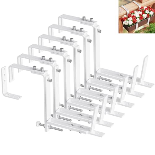 HFHOME Set of 6 Adjustable Window Planter Box Brackets, White Brackets for Window Boxes Planters, Planter Shelving with Adjustable Size The Width of The Bottom of The Planter Box (Patent Registered) - Image 1