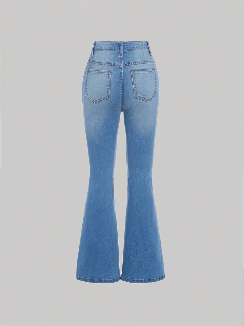 Exclusive Supply For And Teenage Girls' Ripped Stretch Flared Jeans Trendy High-Waisted - Image 3