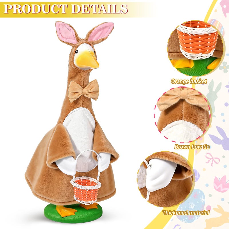 JcHrmers Easter Goose Outfit Bunny Porch Goose Outfit Lawn Porch Goose Clothes Fits 23" Cement Plastic Goose Statue for Easter Outdoor Garden Yard Patio Decoration (Brown) - Image 2