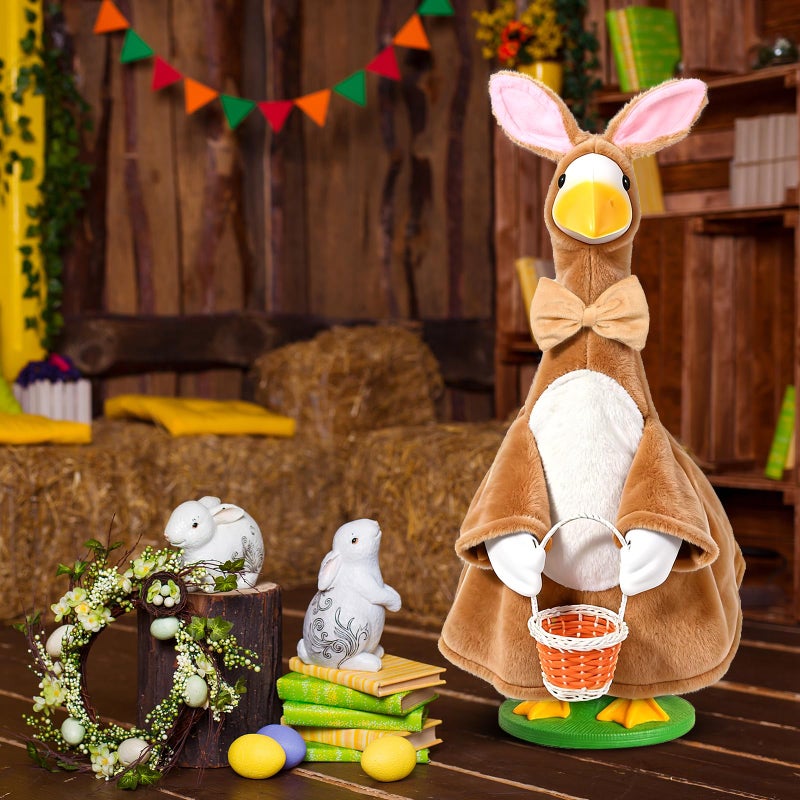 JcHrmers Easter Goose Outfit Bunny Porch Goose Outfit Lawn Porch Goose Clothes Fits 23" Cement Plastic Goose Statue for Easter Outdoor Garden Yard Patio Decoration (Brown) - Image 5